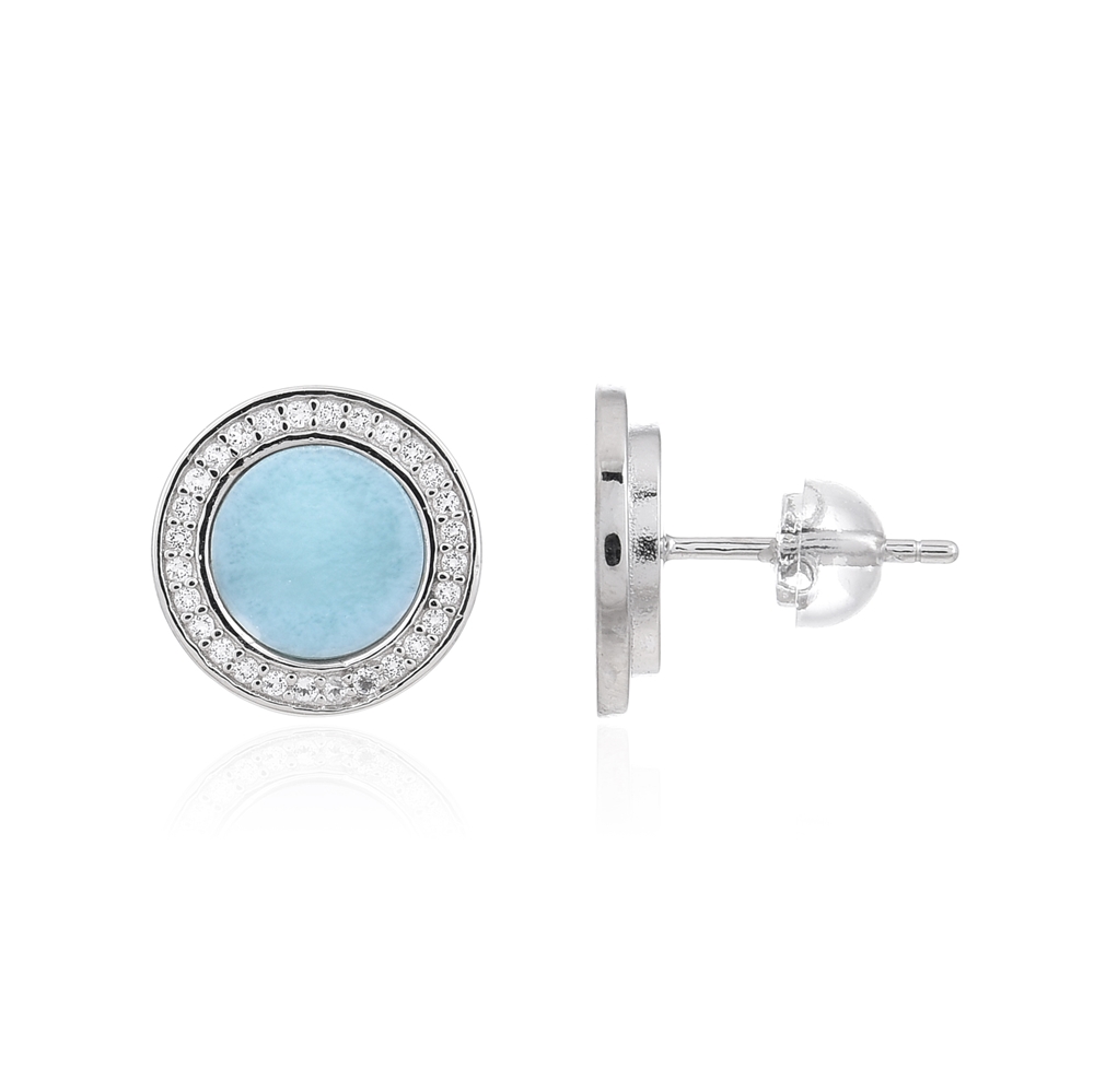 Ohrstecker Larimar rund (8mm), Topas facettiert, 1,2cm, rhodiniert