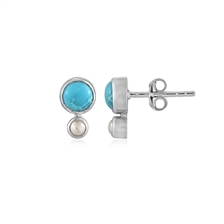 244018240012 Earstuds Turquoise round (6mm), pearl (3mm), 1.2cm, rhodiniert | Marco Schreier