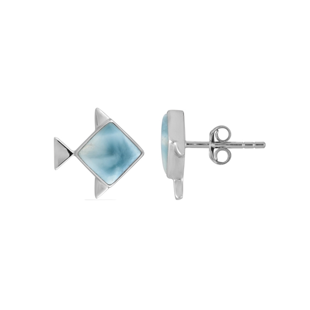 Earstuds Larimar, fish with square (7mm), 1.5cm, rhodiniert | Marco Schreier