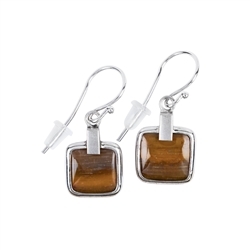 244023220009 Earrings Petrified Wood squares, 3.6cm, platinum plated | Marco Schreier