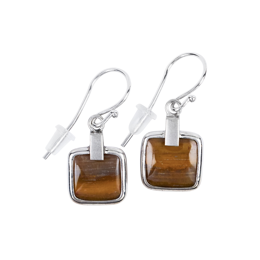 Earrings Petrified Wood squares, 3.6cm, platinum plated