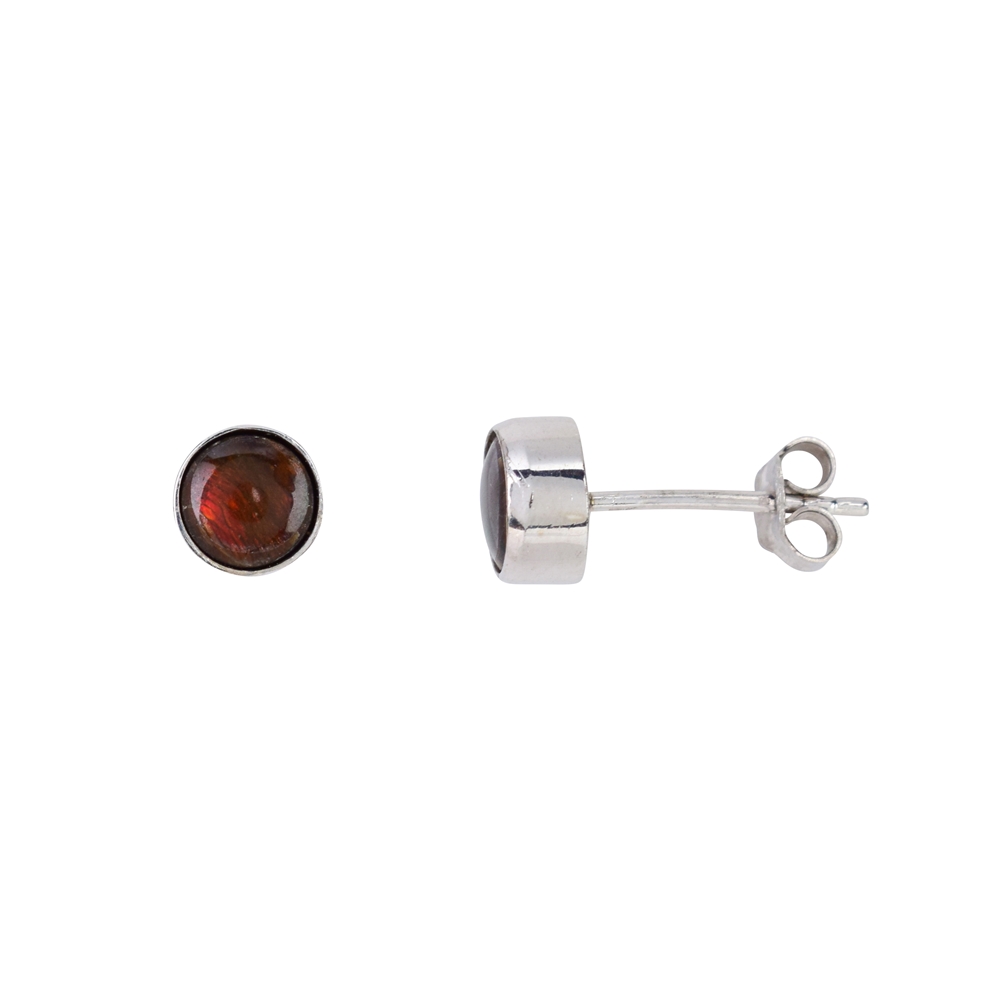 Earstud Ammolite round (6mm) red-orange, 0,7cm, platinized