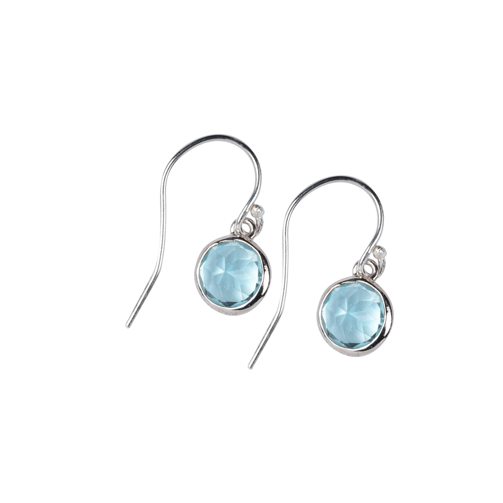 Earring Topaz blue round (8mm), faceted, 2,2cm, platinum plated