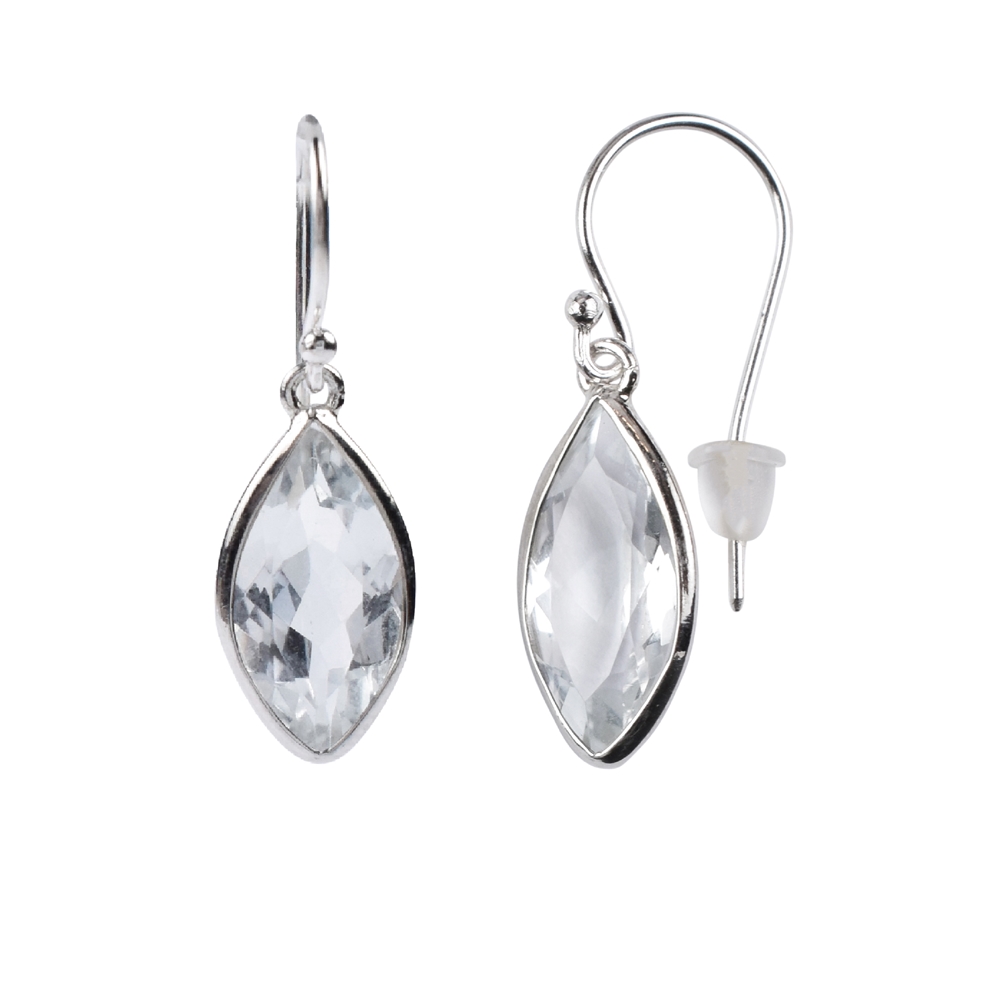 Earring Topaz white (16 x 8mm), faceted, 3,0cm, platinum plated
