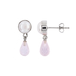 244023220074 Earstud Pearl, Rose Quartz Briolette | wholesaler gems, healing stones & jewelry