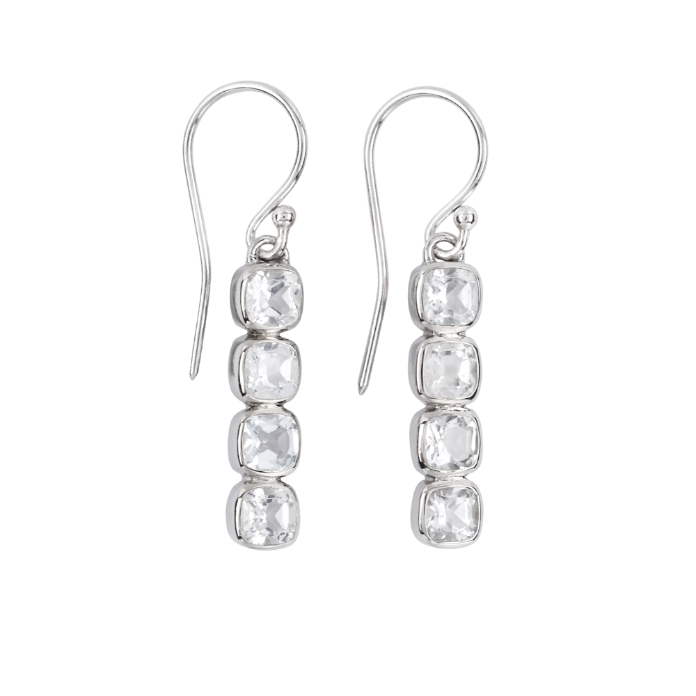 Earring Topaz white Cushion (4 x 4mm), faceted, 3,3cm, platinum plated