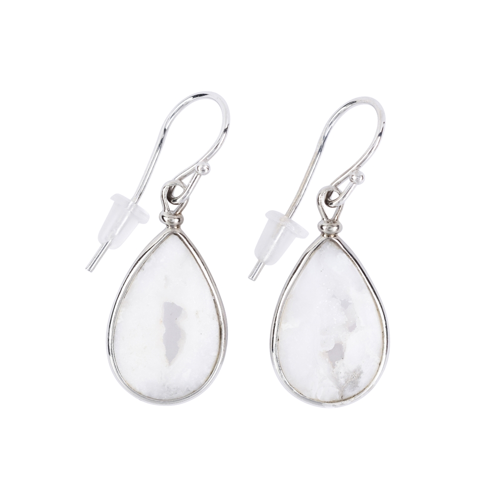   Druzy Agate (white) drop earrings (18 x10mm), 3.8cm, platinum plated