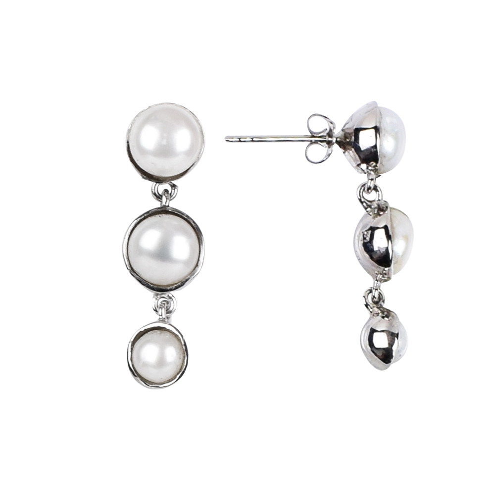 Clous d'oreilles perle ronde (5,0/7,5mm), 3,0cm, platiné