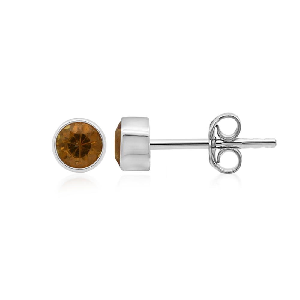 Clous d'oreilles grenat (grenat mandarine) rond (4mm), facetté, 0,5cm, platiné
