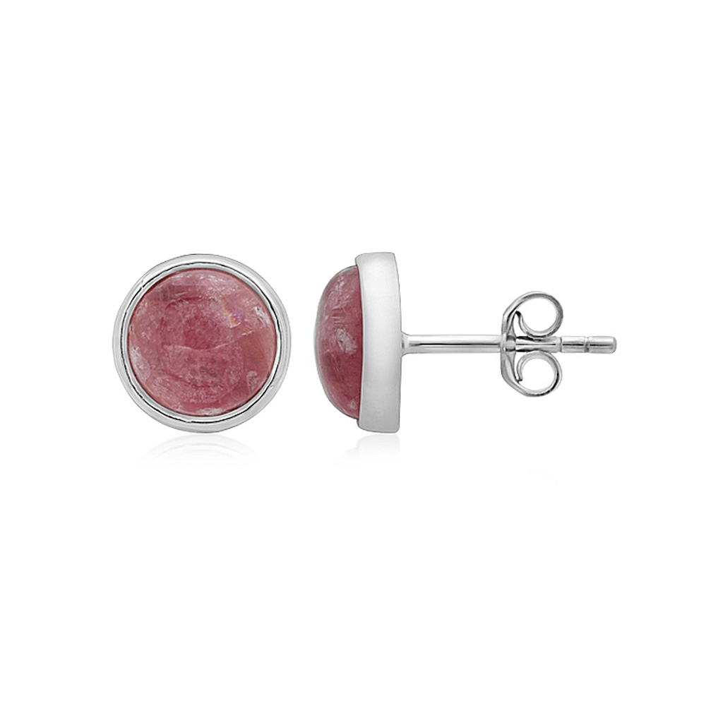 Earstuds Rhodochrosite round (8mm), 0.9cm, platinum plated