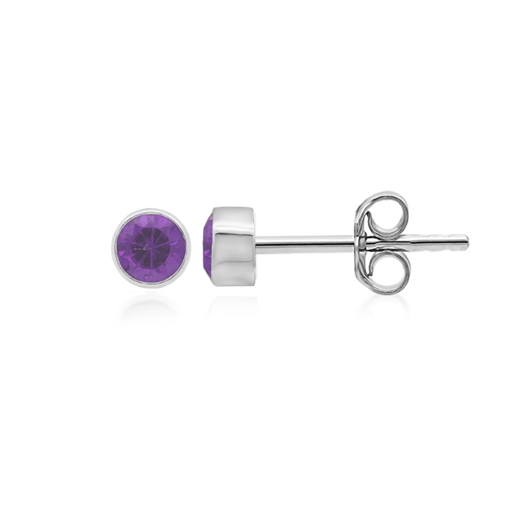 Earstud Amethyst round (3mm), faceted, 0,4cm, platinized