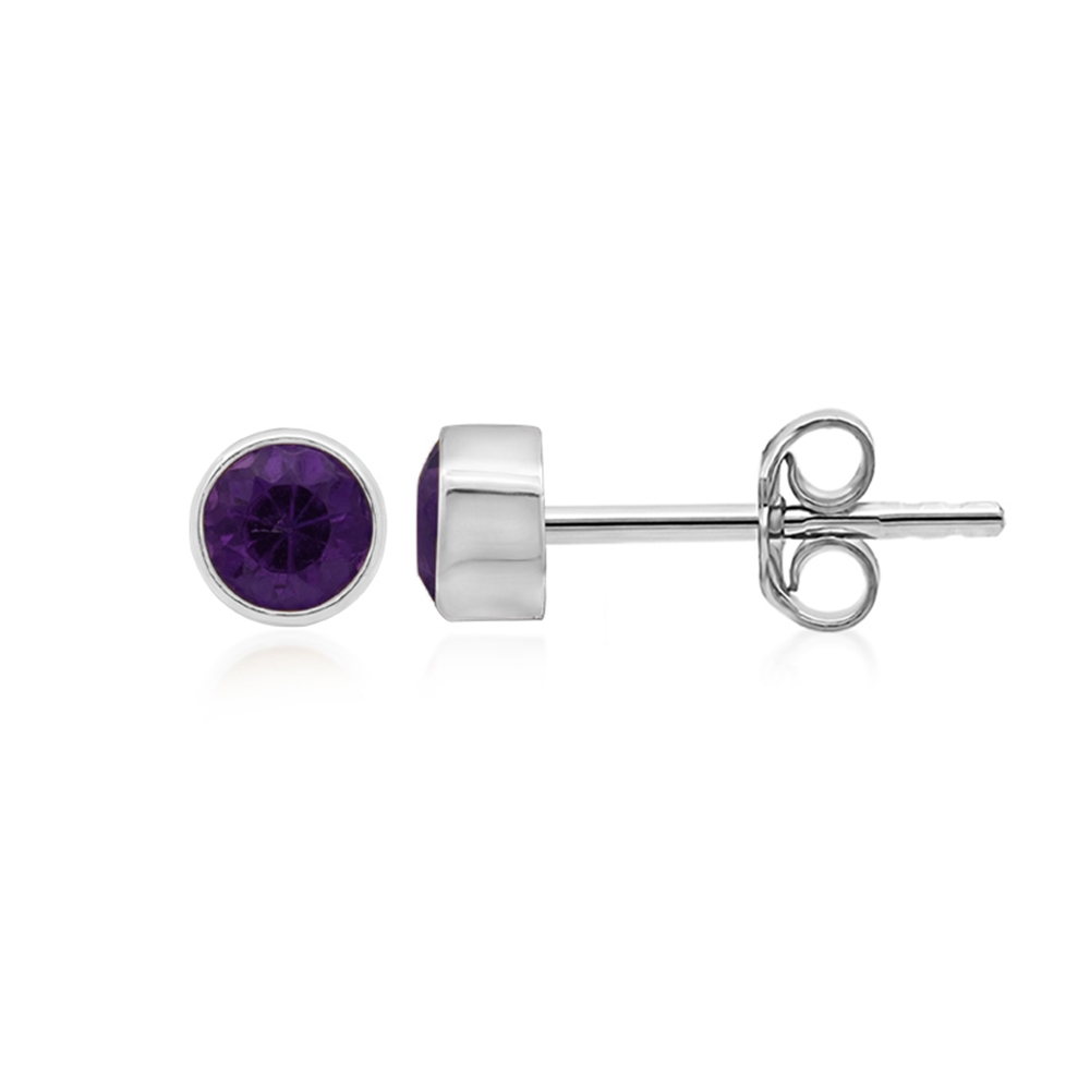 Earstud Amethyst round (4mm), faceted, 0,5cm, platinized