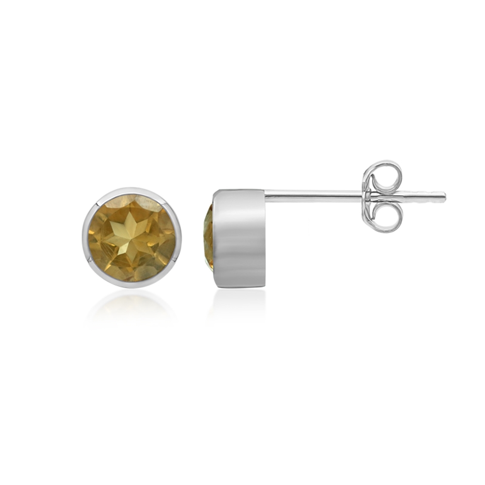 Earstud Citrine round (6mm), faceted, 0,7cm, platinum plated