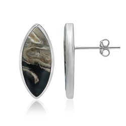 244023220397 Earstud Petrified Palm Wood Marquise (20 x 8mm), 2.2cm, platinum plated | Marco Schreier