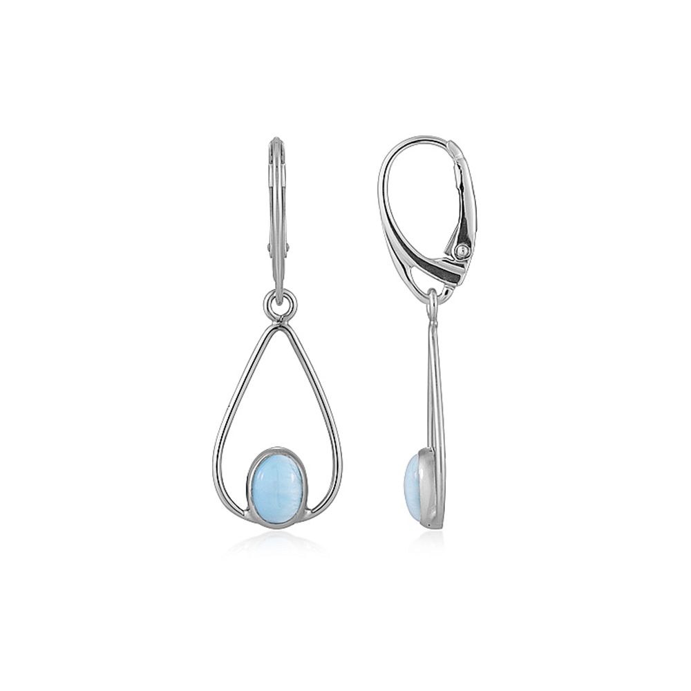 Drop earrings Larimar oval (8 x 6mm), 3.6cm, platinum plated