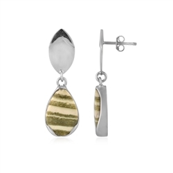 244023230040 Earstuds zebra jasper (green), drop (20 x 10mm), 3.2cm, platinum plated  | Marco Schreier