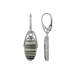 244023230042 Earrings zebra jasper (green), oval (22 x 10mm), 4.3cm, platinum plated | Marco Schreier