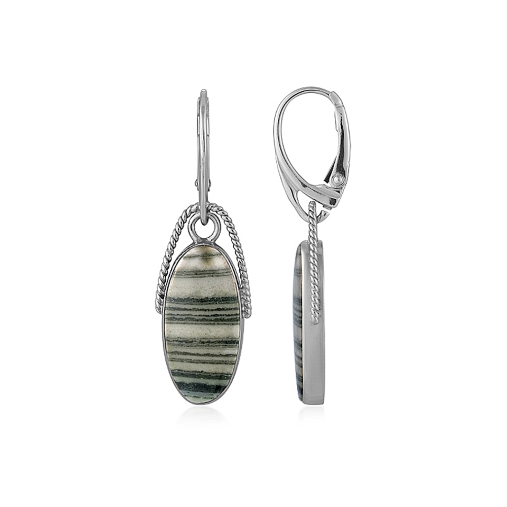 244023230042 Pendientes Jaspe (verde), oval (22 x 10mm), 4,3cm, platinado | Marco Schreier