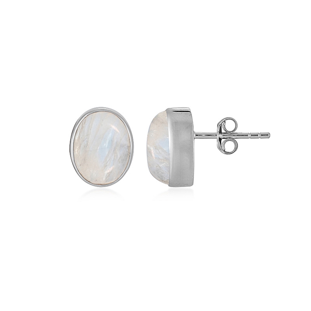 Earstuds Labrodorite (white), oval (10 x 8mm), 1.1cm, platinum plated