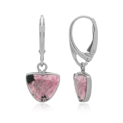 244023230060 Earrings Rhodonite trapezoid (10 x 12mm), 3.2cm, platinum plated | Marco Schreier