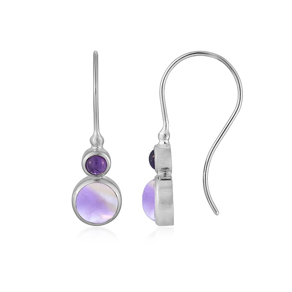 Pendientes Ametrino (8mm), amatista (4mm), 2,8cm, platinado