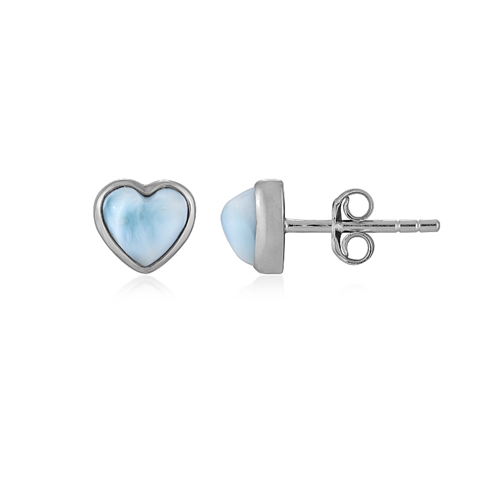 Earstuds Larimar, heart (6mm), 0.7cm, platinum plated