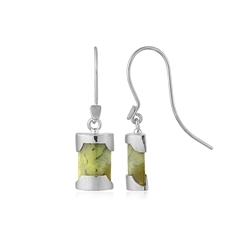 244023230230 Earrings Petrified Wood (green), half cylinder (14 x 9mm), 3.7cm, platinum plated | Marco Schreier