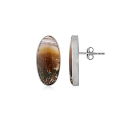 244023240001 Earstud Moss Agate (yellow), oval (21 x 10mm), 2.2cm, platinum plated | Marco Schreier