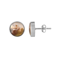 244023240002 Earstud Moss Agate (yellow), round (10mm), 1.1cm, platinum plated | Marco Schreier