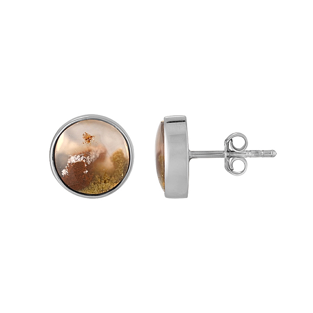 244023240002 Earstud Moss Agate (yellow), round (10mm), 1.1cm, platinum plated | Marco Schreier