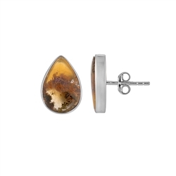 244023240005 Earstud Moss Agate (yellow), drop (15 x 10mm), 1.6cm, platinum plated | Marco Schreier