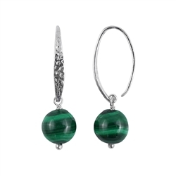 244023240017 Earrings Malachite, beads (10mm), 3.4cm, platinum plated | Marco Schreier