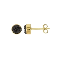 244109307578 Earstud Druzy black (6mm), 0,7cm, gold plated | wholesaler gems & healing stones