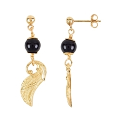 244109309138 Earstud Tourmaline (black) ball (stab.), wing, 4,4cm, gold plated | Marco Schreier