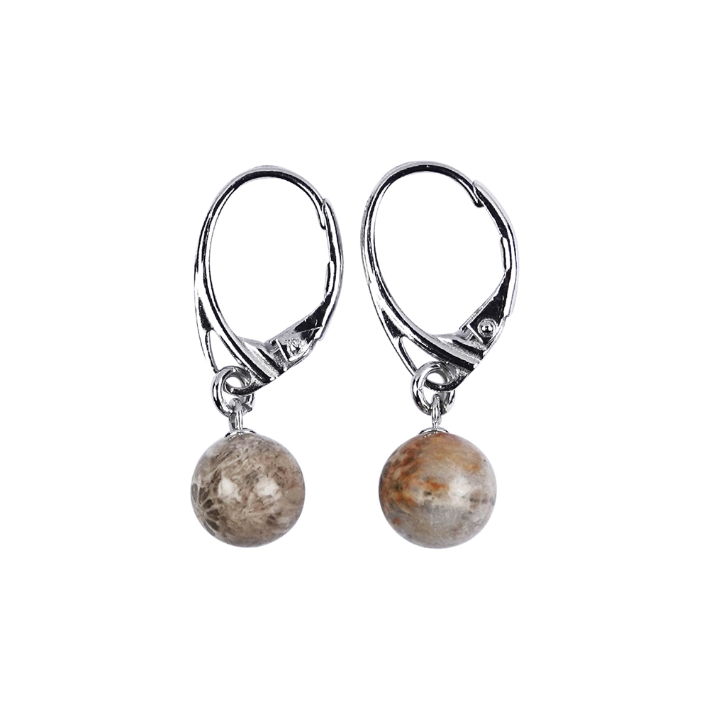 Earrings Petrified Coral 08mm, rhodium plated