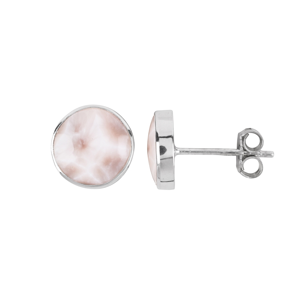 Clous d'oreilles Natrolite rond (10mm), 1,2cm, rhodié