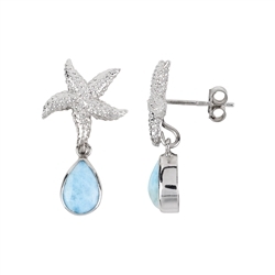 244118308196 Earstud Larimar drop, starfish, 3,0cm, rhodium plated | Marco Schreier