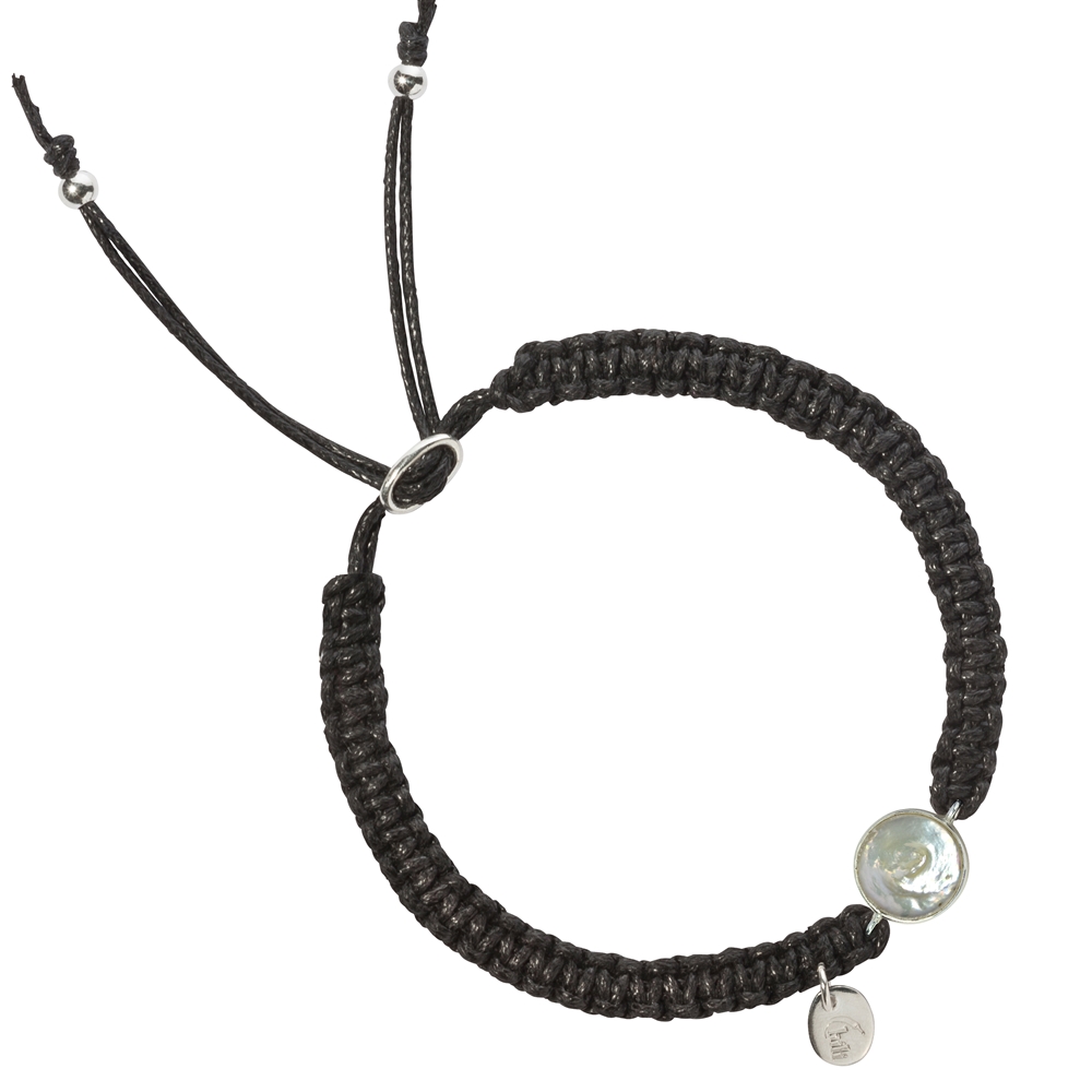 Bracelet macramé, bead white (bl.) round flat
