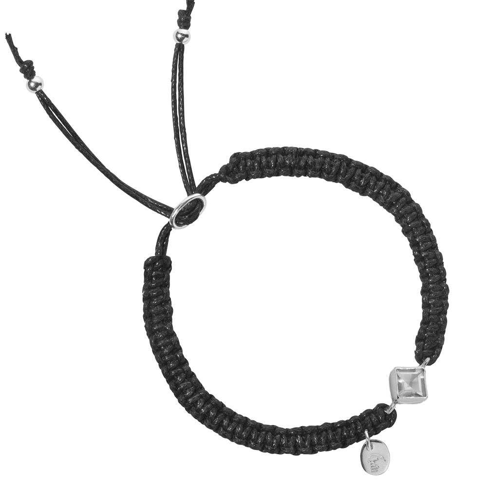 Bracelet macramé, Topaze (blanche) carrée, facettée