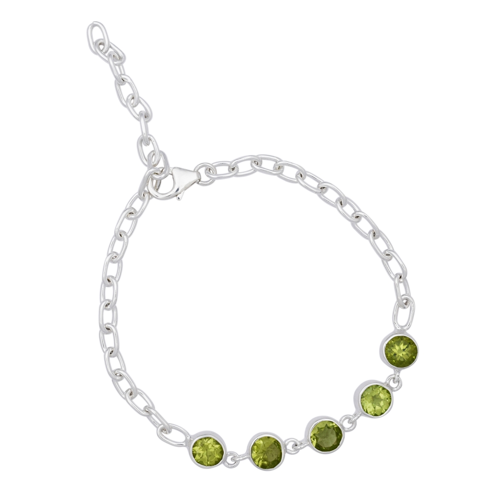 Bracelet Peridote faceted, silver, adjustable length