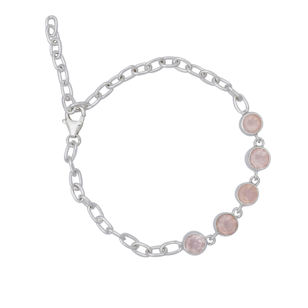 Bracelet Rose Quartz faceted, silver, adjustable length