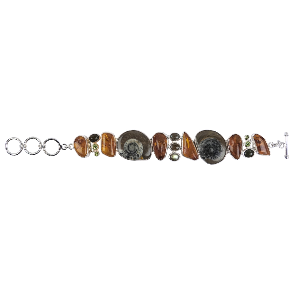 Bracelet Amber, Ammonites, Labradorite, Peridote