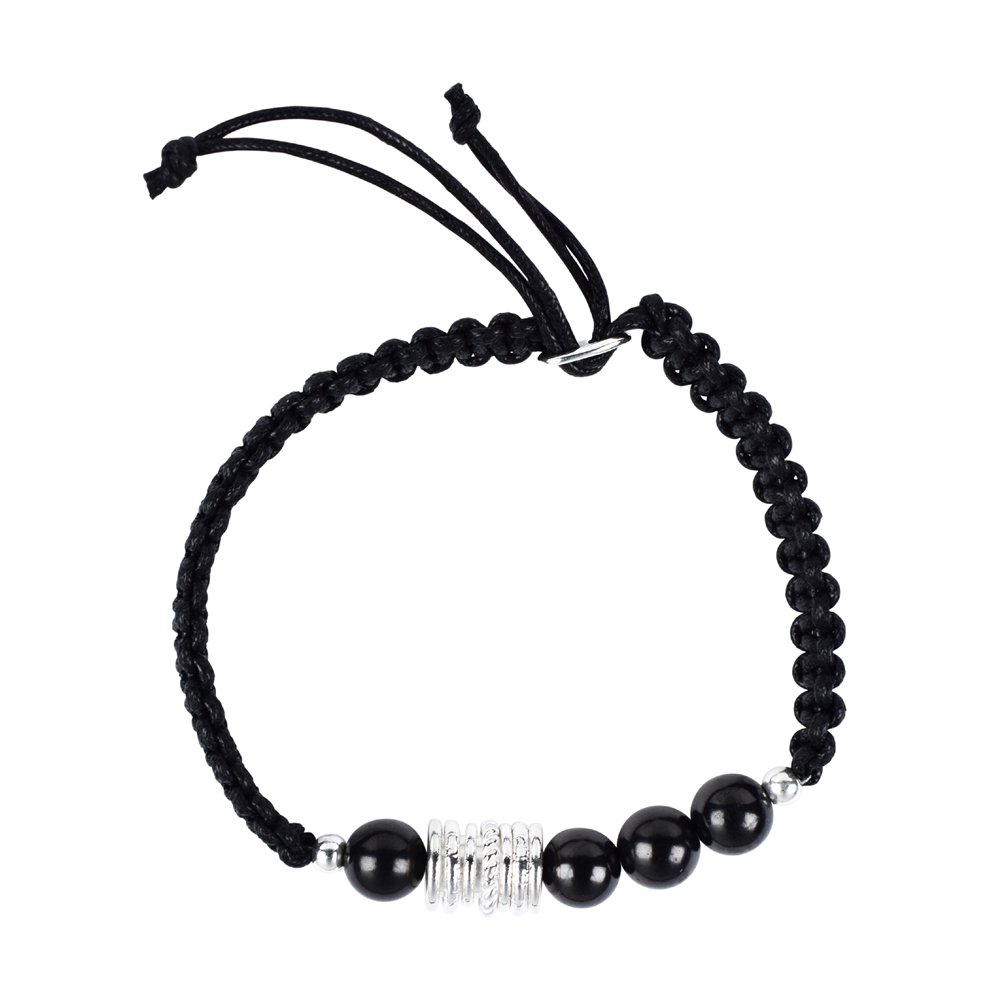 Bracelet macramé, schungite beads, silver intermediates