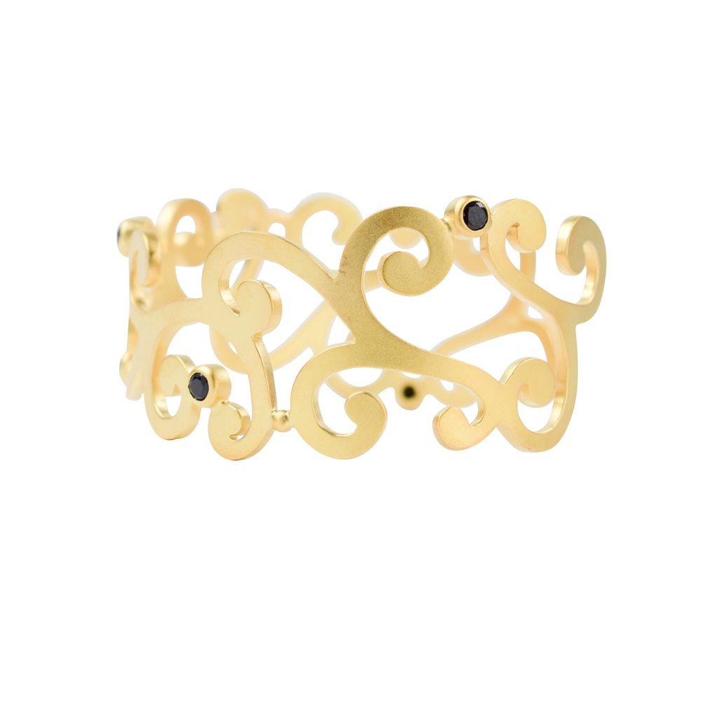Bracelet-jonc Ranke sablé, Spinelle noire, 6,3 x 2,2cm, doré