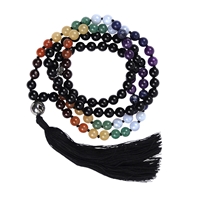 Gemstone mala bracelet Tourmaline (black) with chakra beads