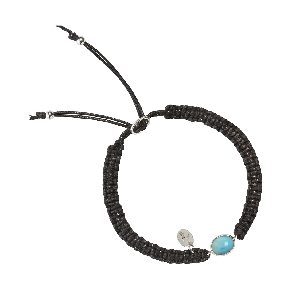 245023150009 Macramé bracelet, Larimar oval, platinum plated | gems, healing stones & jewelry