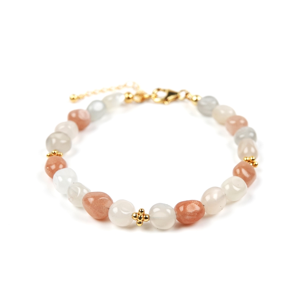 Bracelet Moonstone (multicolored), 07 - 09mm nuggets, gold-plated