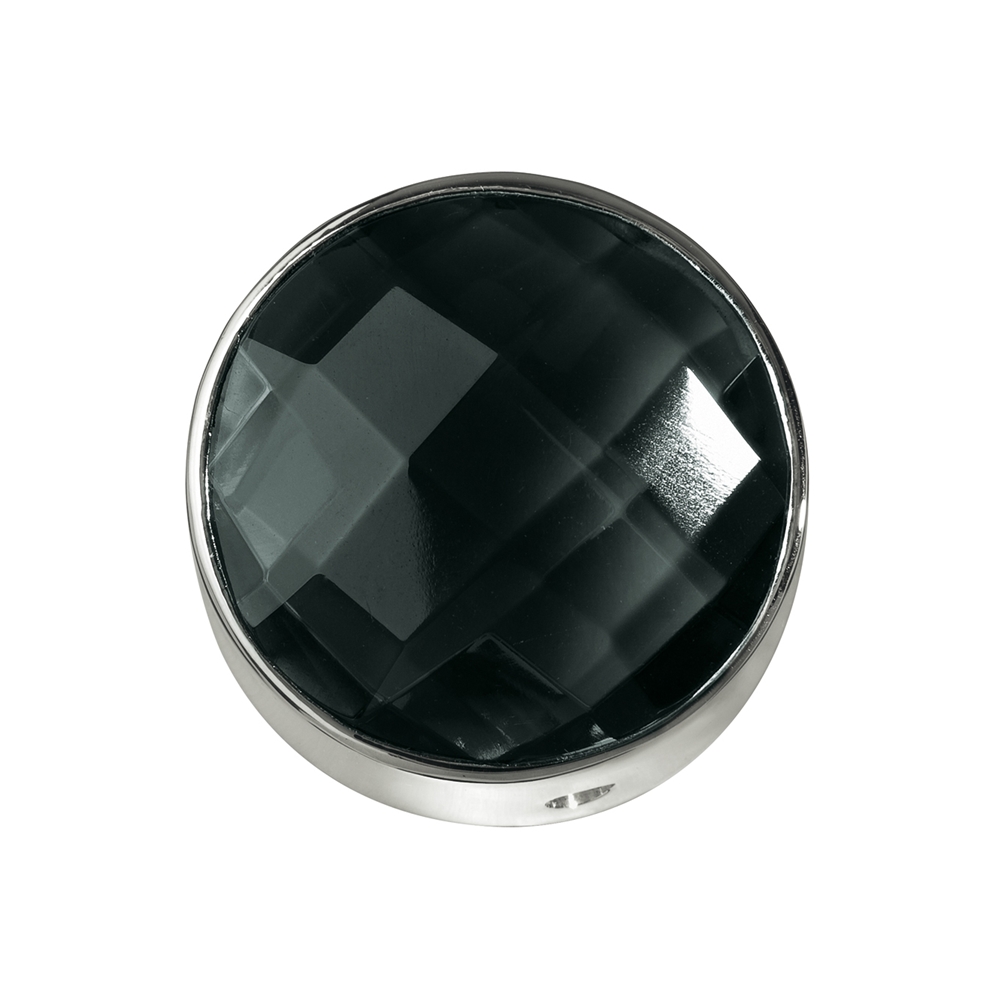 Onyx (set) faceted, silver, 15mm
