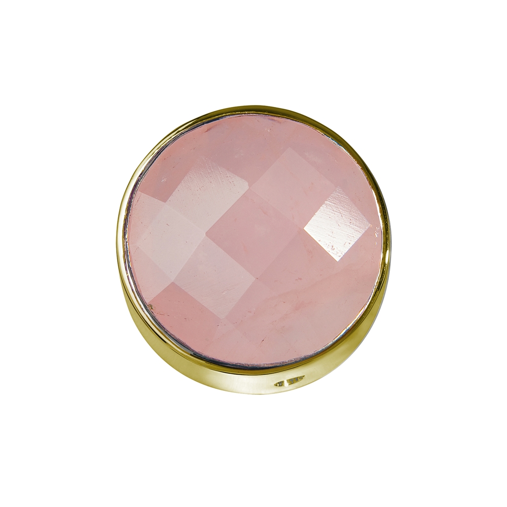 Quarzo rosa sfaccettato incastonato, argento placcato oro, 12 mm 