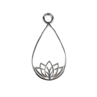 Pendant for front drilled stones "Lotus flower", 30 x 16mm, rhodium plated